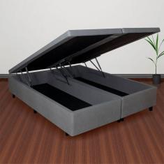 Cama Box Baú King 193x203cm em Courino Cinza