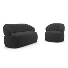 Kit Poltrona Giratória e Sofá Orgânico Living Glee 03 Lugares 170cm Bo