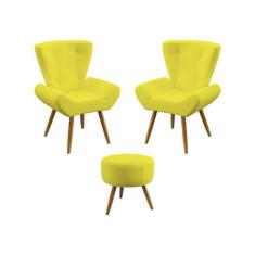 Kit 2 Poltronas Polaris e Puff Solar Sued Amarelo Aradecor