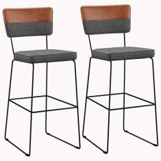 Kit 02 Banquetas Altas Sala Jantar Allana L02 Faixa Corano Camel Linho