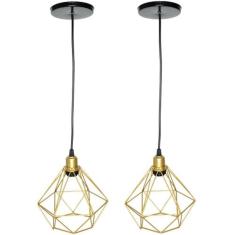 2 Pendentes Aramado Diamante Cabo 2 Mt Luminária Lustre Luxo Industria