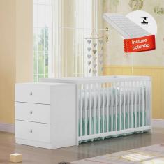 Berço Com Colchão E Cômoda Estrela Gutti Branco