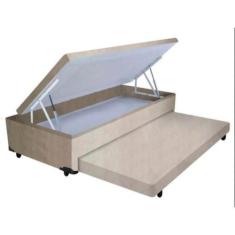 Cama Box Baú Auxiliar Solteiro Suede Espuma 8cm 45x88x188 Bege - HOMEQ