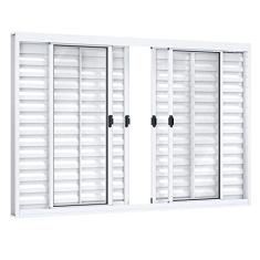 Janela Veneziana de Correr Central 6 Folhas sem Grade Riobras Alumínio 100cmx150cm Branco