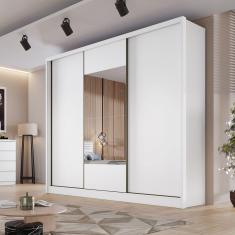 Guarda Roupa Casal com Espelho 3 Portas 6 Gavetas Montreal Novo Horizonte Branco