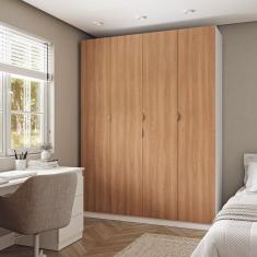 Guarda Roupa Modulado 4 Portas com Cabideiro Hera CabeCasa MadeiraMadeira Branco Geada/Louro/Cromado