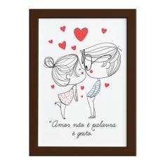 Quadro para Quarto Frase Amor Gesto Moldura Marrom 22x32cm - Quartinho