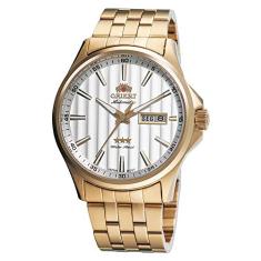 Relógio Masculino Orient Automático Aço inoxidável Dourado Mostrador Branco Analógico Original Resistente a Água 469GP043F S1KX