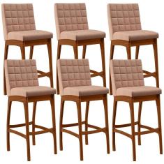 Kit 06 Banquetas Altas Mila Linho Rosê