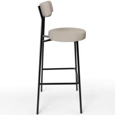 Banqueta Alta Bar Cozinha Sala De Jantar Estrutura Em Aço Milão L02 Linho Bege - Lyam Decor