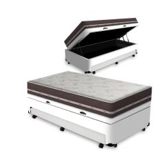 Cama Box Baú e Auxiliar Solteiro Branca + Colchão de Molas - Anjos - Classic Superlastic - 88cm