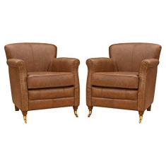 Kit 02 Poltronas Decorativas Sala de Estar Brunei Pés Príncipe Couro Mel - Gran Belo