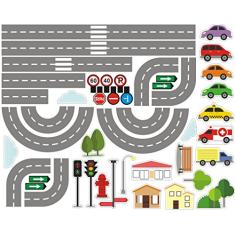 Adesivo Decorativo de Parede Cidade Pista e Carros