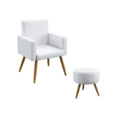 Kit Poltrona Vega e Puff Solar Couro Artificial Branco Aradecor
