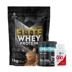 Kit: Whey Protein Elite-Pro 1kg + Creatina Monohidratada Pote 300g + Coenzima Q10 100mg-Unissex