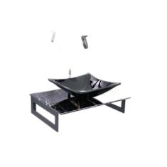 Gabinete De Vidro 50Cm Com Cuba Quadrada - Mármore Preto