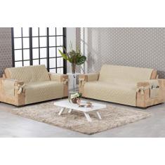 Protetor Capa De Sofá Kit 2 E 3 Lugares Com Laço Bege - Beatriz Enxova