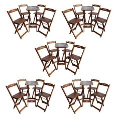 Kit 5 Conjuntos Bistrô Mesa Com 4 Banquetas Dobráveis De Madeira Personalizada Jack - Imbuia