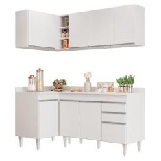 Armário De Cozinha Modulado De Canto Direito 4 Peças Cp38 Balcão Com Tampo Branco - Lumil