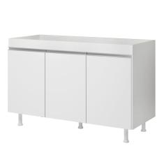 Balcão Buffet Gabinete de Cozinha Lux 119cm 100% MDF Sem Tampo 03 Portas Branco - Abmaza