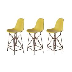 Kit 3 Banquetas Bistrô Alta Eames Amarela Base Ferro Cobre - Cor: Amar