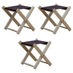 Kit 3 Banquinho De Madeira Banqueta Pescador-marrom