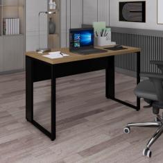 Mesa Retangular Pé Metálico para Escritório Amadeirado/Preto