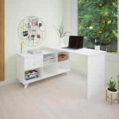 Escrivaninha Retrô em L para Escritório e Home Office com 2 Gavetas e 