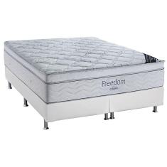 Cama Box Queen: Colchão Molas Ortobom Superpocket Freedom Visco + Base Crc Courano Branco(158X198)