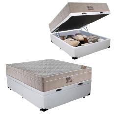 Cama Box Baú Casal Sintético + Colchão Ortobom Airtech Molas Ensacadas 138x188x65