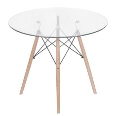 Mesa de Jantar Eiffel DKR Redonda 90 cm Tampo de Vidro Base Madeira