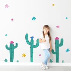 Adesivo de Parede Cactos, Flores e Passarinhos Cobre 2m²
