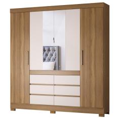 Guarda Roupa Casal 4 Portas Amendola-off White 6 Gavetas Cadis D02 MDP com Espelho Mpozenato