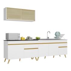 Armário De Cozinha Compacta 270cm V2077 Branco Dourado