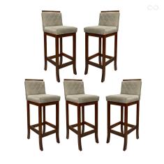 Kit 5 Banquetas Alta para Balcão Nice em Madeira Matelassê Suede Bege CCS