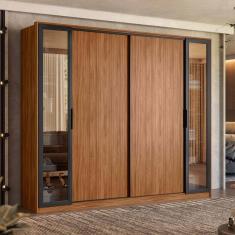 Guarda Roupa Casal Laredo Ambiente Nogueira Touch Flex com Vidro Reflecta Demóbile - Demartêz