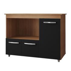 Balcão Multiuso Para Cozinha Liza 3 Portas Cor:savana Preto