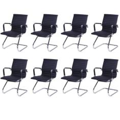 Kit 8 Cadeiras para Escritorio Interlocutor Base Fixa Esteirinha Sintético 3301 Preto