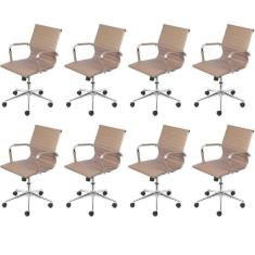 Kit 8 Cadeiras para Escritorio Diretor Esteirinha com Relax 3301 Caramelo