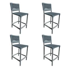 Kit 4 Banquetas França Em Corda Náutica E Base Em Alumínio Cinza Para área Gourmet Cinza Cinza
