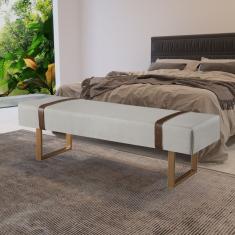 Recamier Em Linho 150cm Com Pés De Metal E Courino Off White