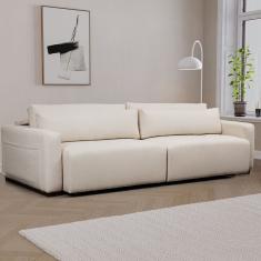 Sofá Essence Retrátil 4 Lugares 240Cm Cabecasa Madeiramadeira Bouclé Off White