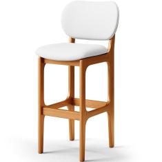 Banqueta Alta Fixa Betta L02 Madeira Maciça Tecido 105 cm Branco Imbuia Lyam Decor
