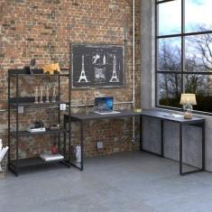 Kit 2 Peças com 1 Escrivaninha em L e 1 Estante 4 Prateleiras Kuadra -