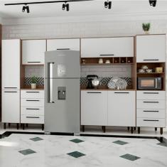 Cozinha Compacta Evolution 8 Portas 8 Gavetas Branco e Tannat