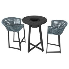 Conjunto Bistrô Champanheira Tampo Ripado E 2 Banquetas Reis Corda Náutica Cinza - Cor: Cinza