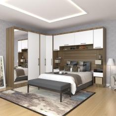 Quarto De Canto Casal Com Guarda Roupas Com Espelho E Mesas De Cabeceira Paris Luciane Móveis Avelã Pf Com Branco Pf
