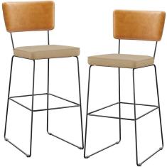 Kit 02 Banquetas Altas Whisky Linho Bege Escuro