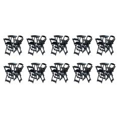 Kit 10 Jogos de Mesa Bistrô de Madeira Dobrável com 3 Banquetas - Preto