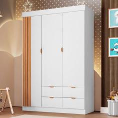 Guarda Roupa Roupeiro 03 Portas 04 Gavetas Ayla Branco Acetinado Phoen
